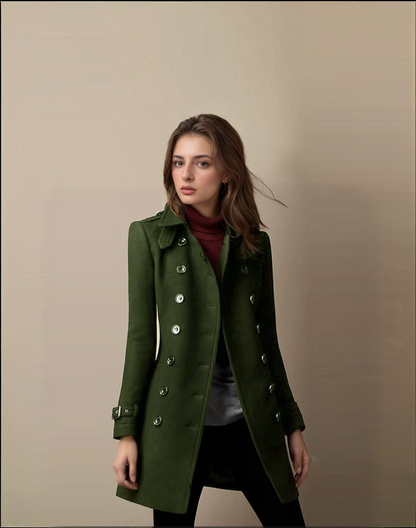 Chic Ladies Mid Length Coat with Classic Collar