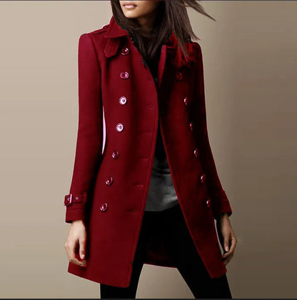 Chic Ladies Mid Length Coat with Classic Collar
