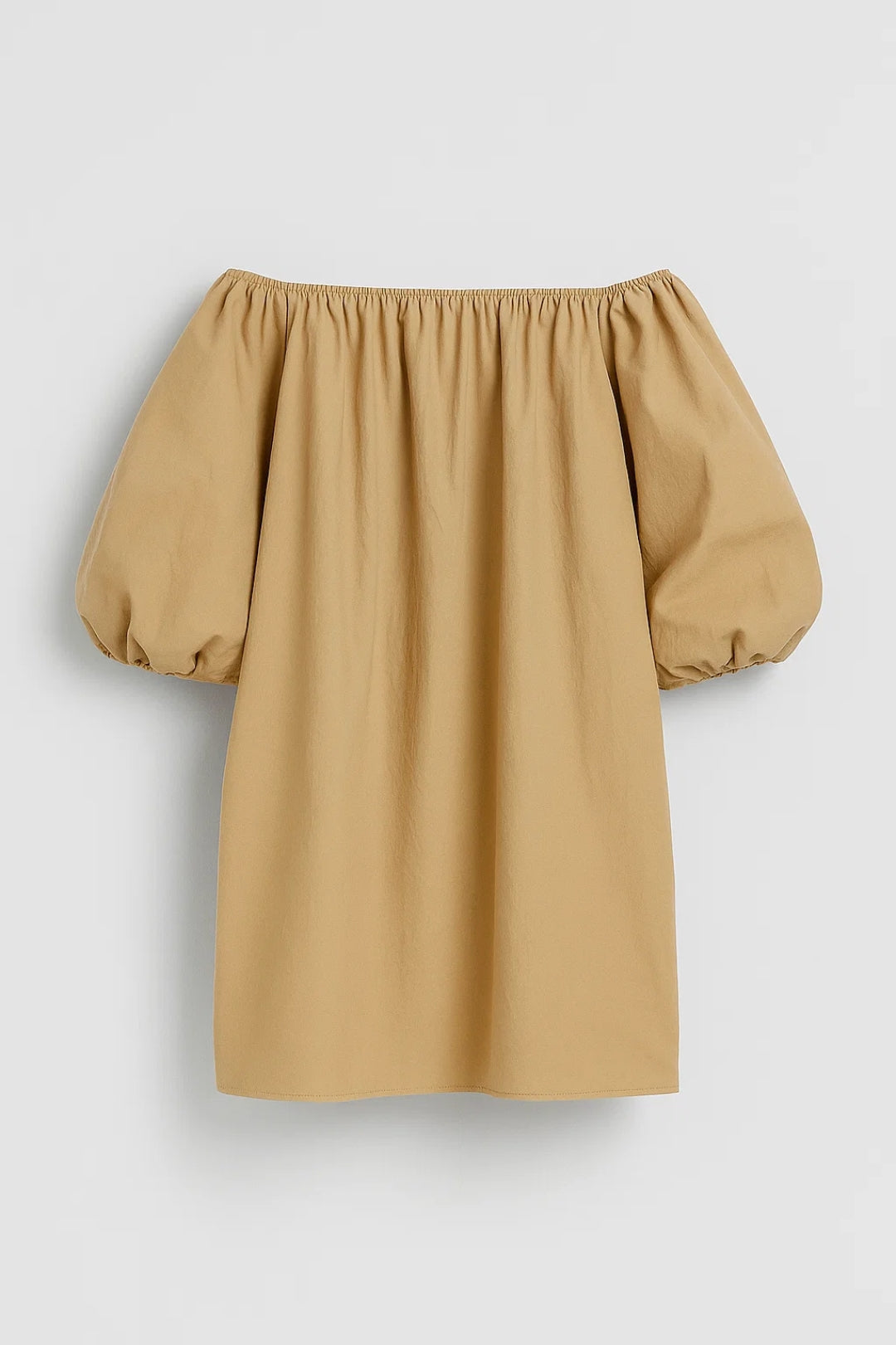Women's Casual Cotton Off-Shoulder Mini Dress with Voluminous Sleeves