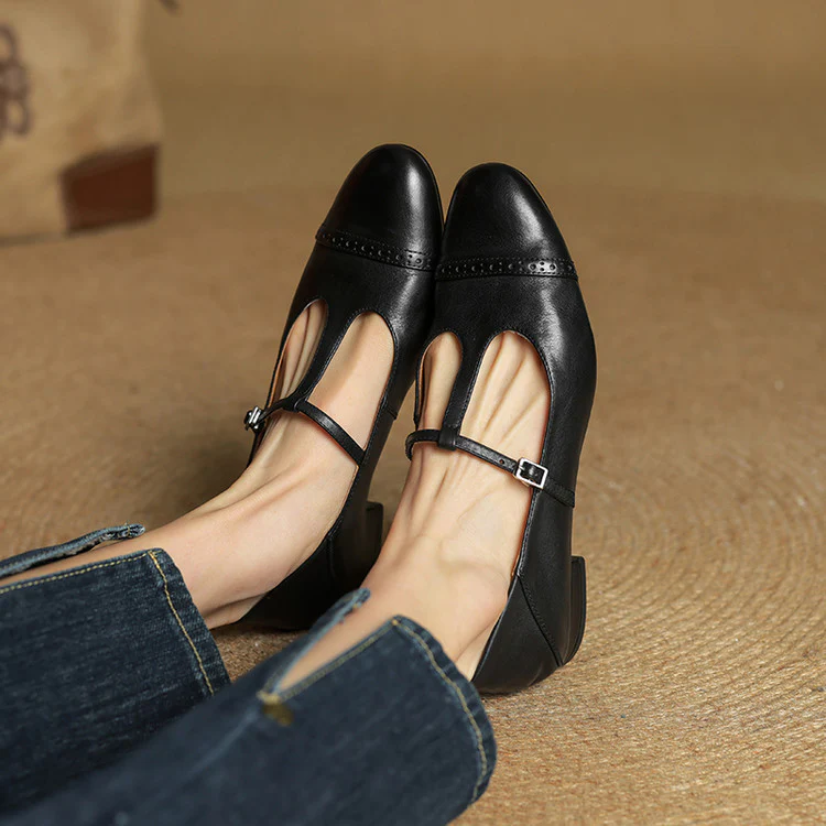 Classic Elegant Buckle Leather Flat Shoes