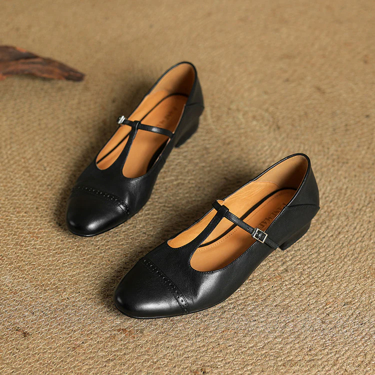 Classic Elegant Buckle Leather Flat Shoes