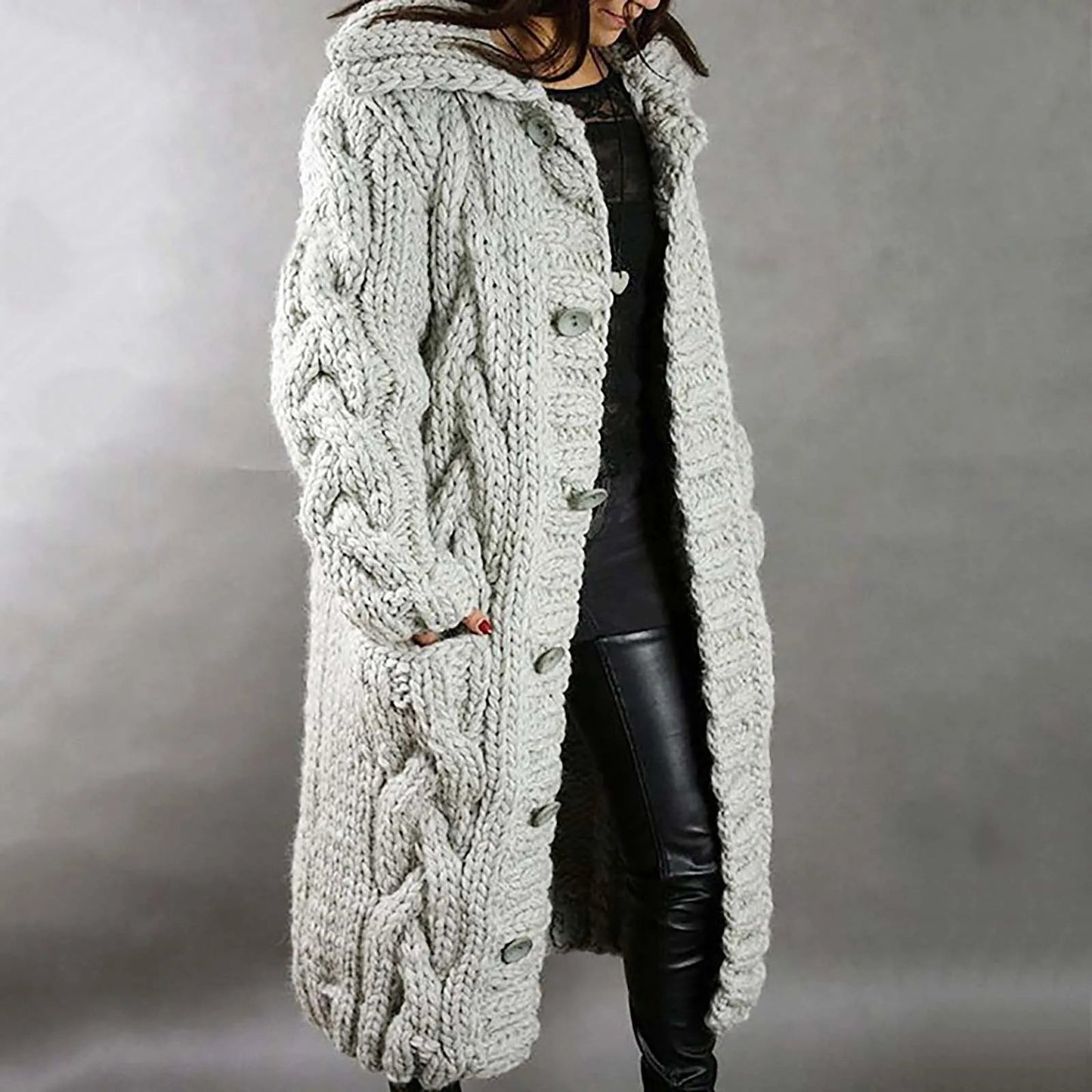 Women's Long Warm Cable Knit Coat
