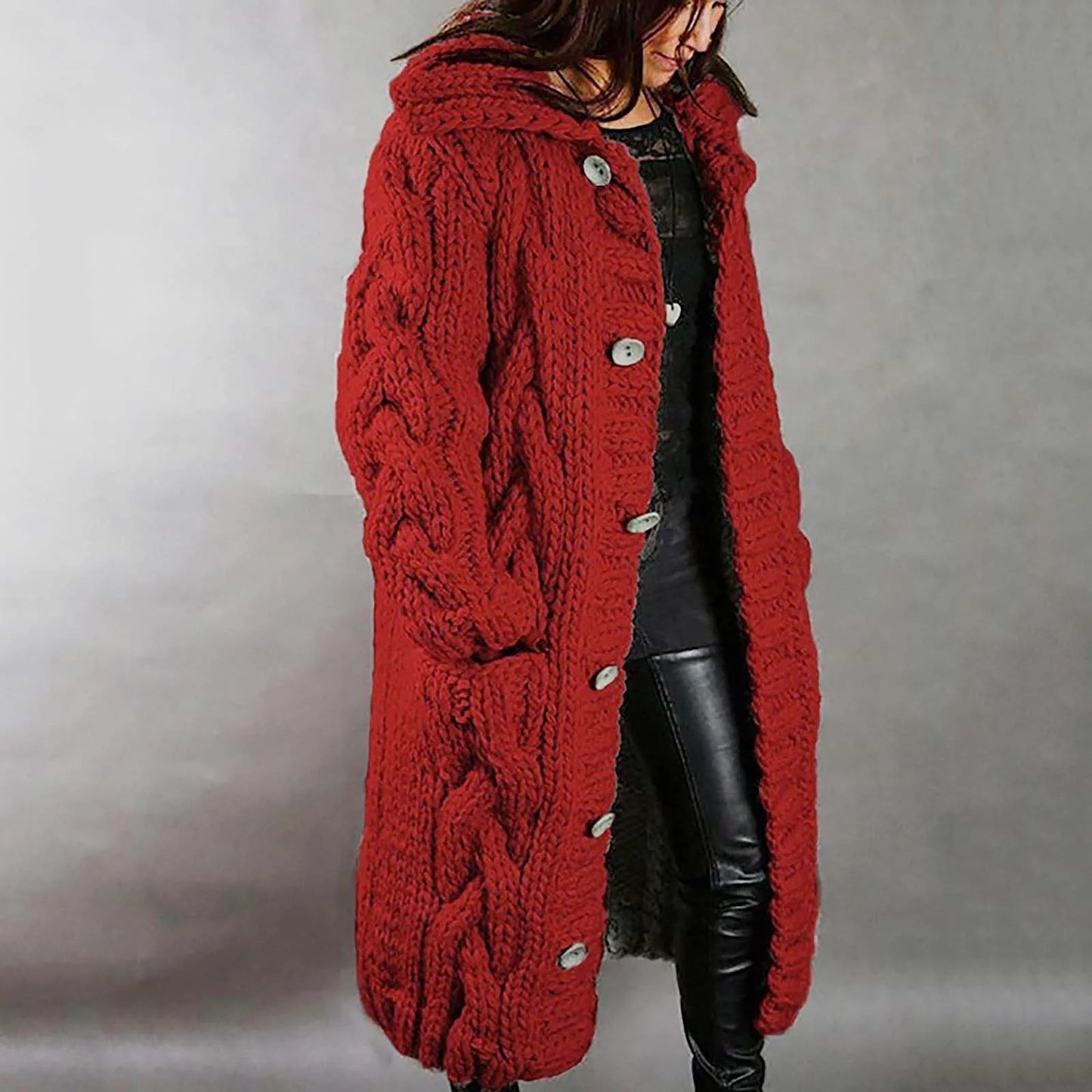 Women's Long Warm Cable Knit Coat