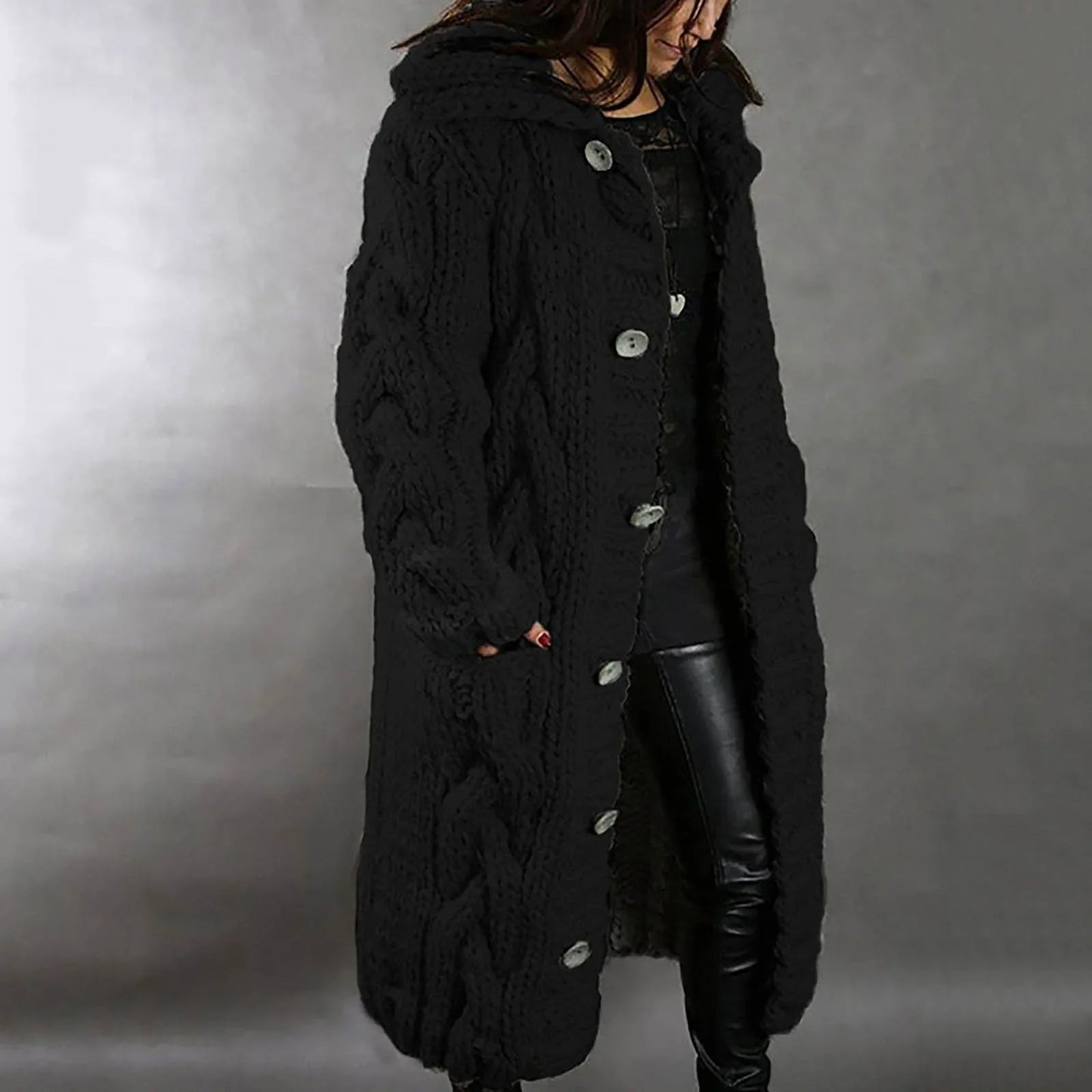 Women's Long Warm Cable Knit Coat