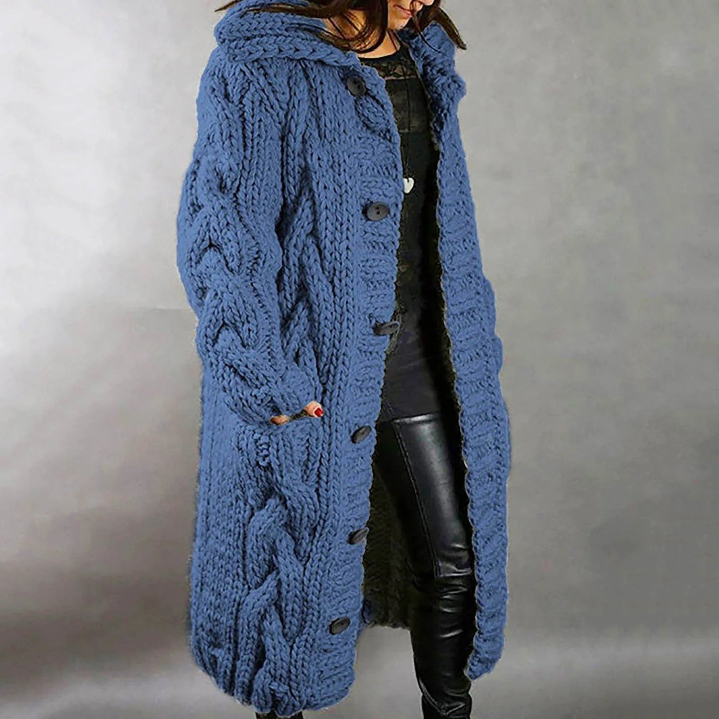 Women's Long Warm Cable Knit Coat