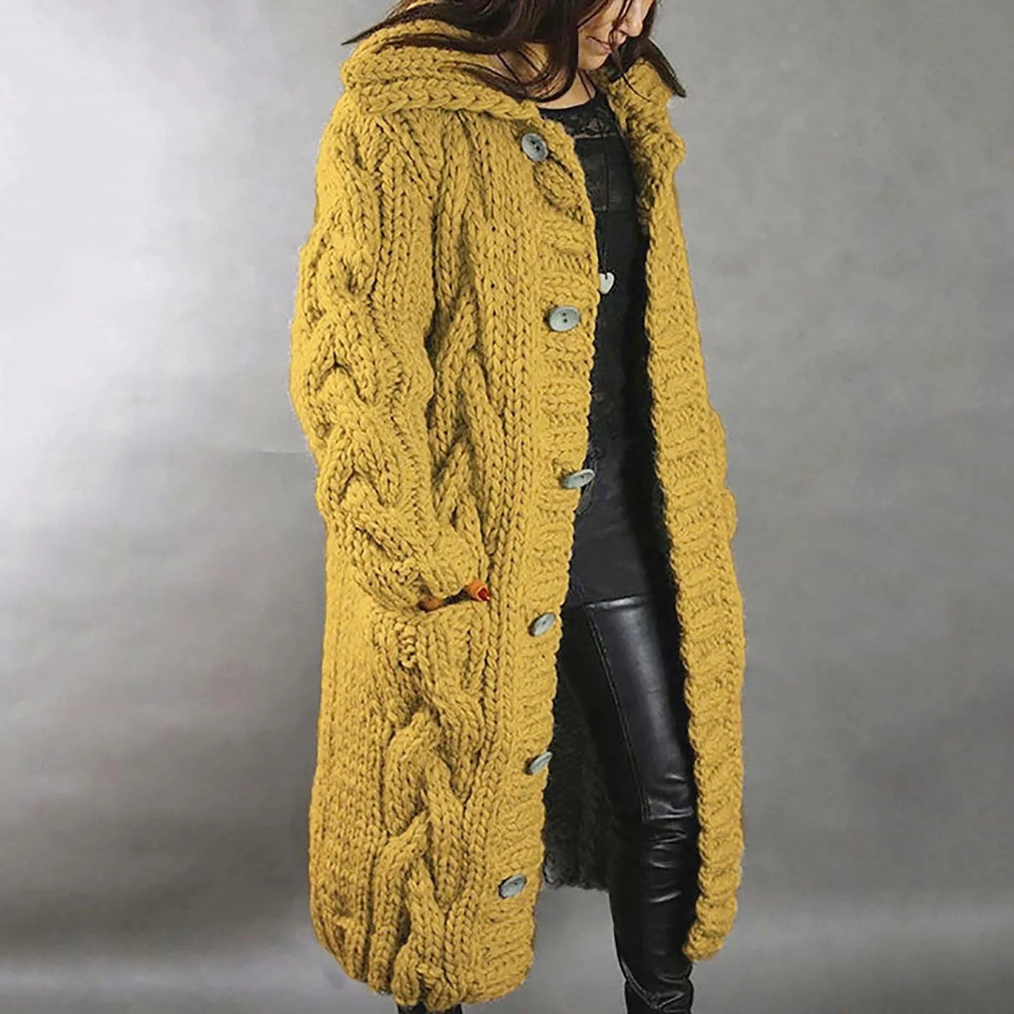 Women's Long Warm Cable Knit Coat