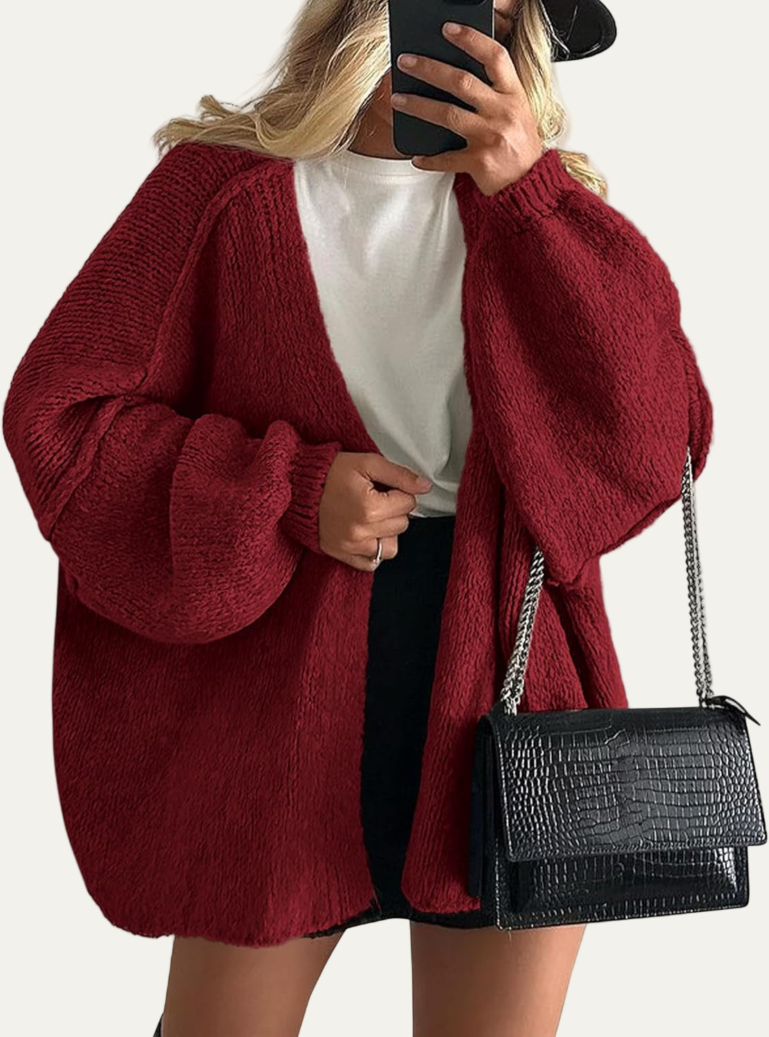 Women's Oversized Cable Knit Sweater Cardigan - OutfitLondon