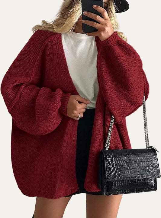 Women's Oversized Cable Knit Sweater Cardigan - OutfitLondon