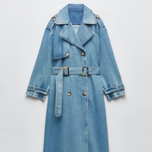 Women's Large Denim Parka Coat with Button Closure - OutfitLondon