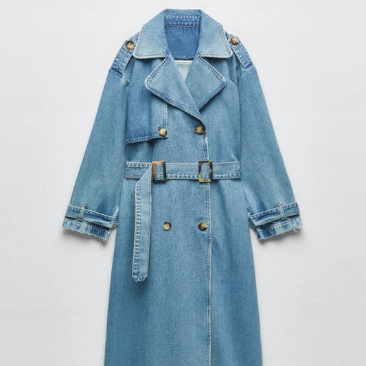 Women's Large Denim Parka Coat with Button Closure - OutfitLondon
