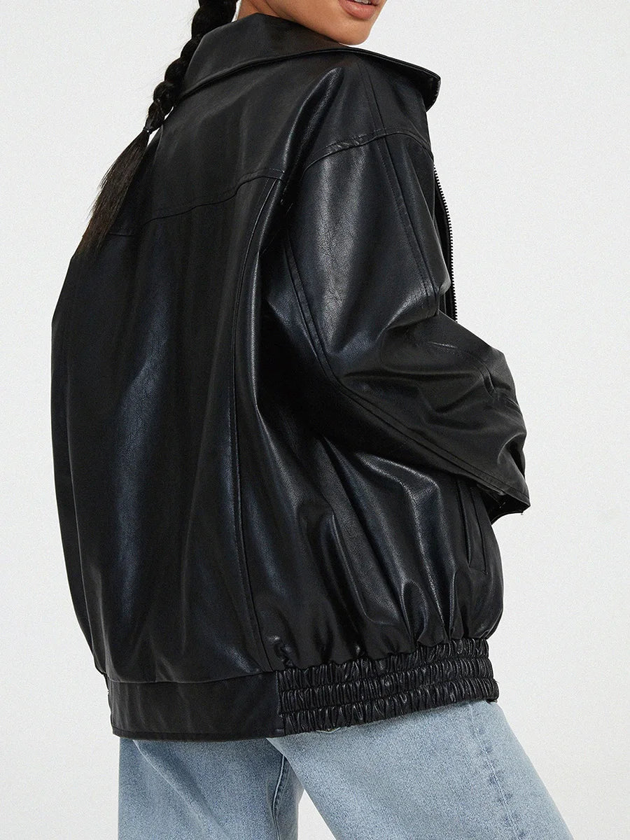 Women's Faux Leather Zip Up Coat Wide Fit