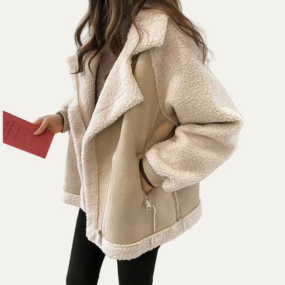 Soft Faux Fur Leather Aviator Coat