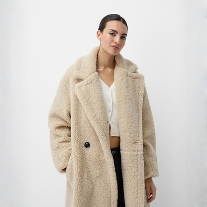 Warm Women's Faux Fur Double Breasted Coat