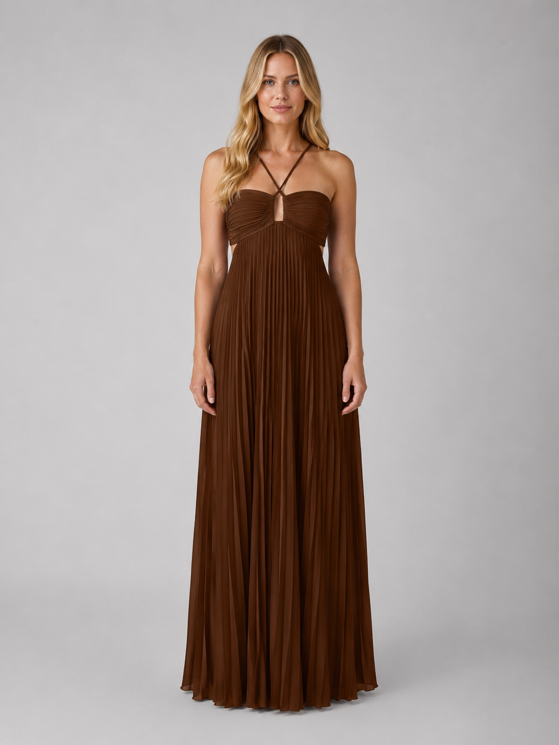Women's Elegant Pleated Halterneck Maxi Dress