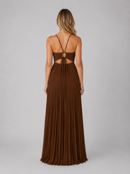 Women's Elegant Pleated Halterneck Maxi Dress