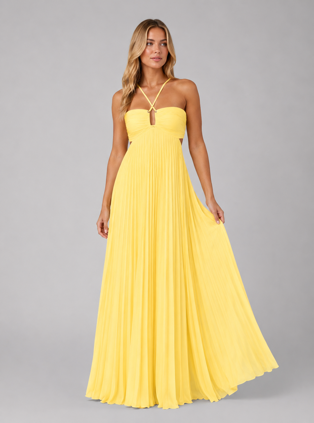 Women's Elegant Pleated Halterneck Maxi Dress