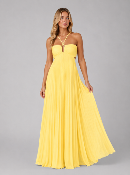 Women's Elegant Pleated Halterneck Maxi Dress