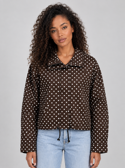 Women's Casual Zip-Up High Collar Cropped Jacket with Drawstring