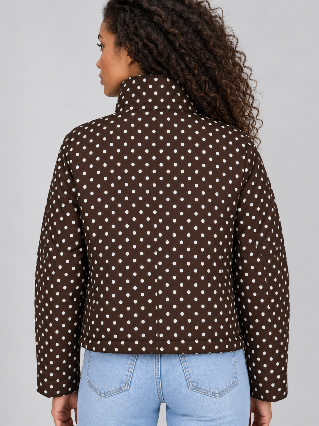 Women's Casual Zip-Up High Collar Cropped Jacket with Drawstring