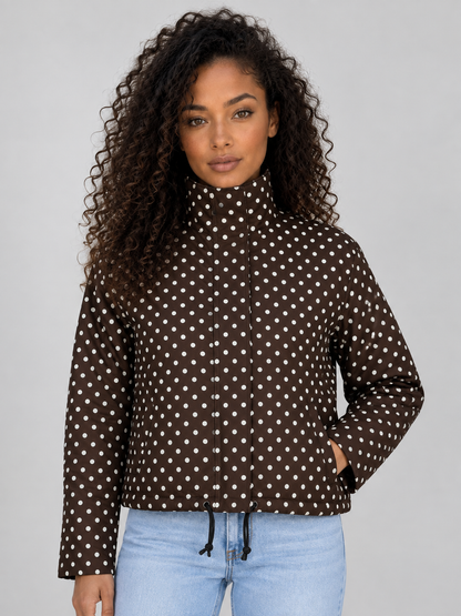 Women's Casual Zip-Up High Collar Cropped Jacket with Drawstring