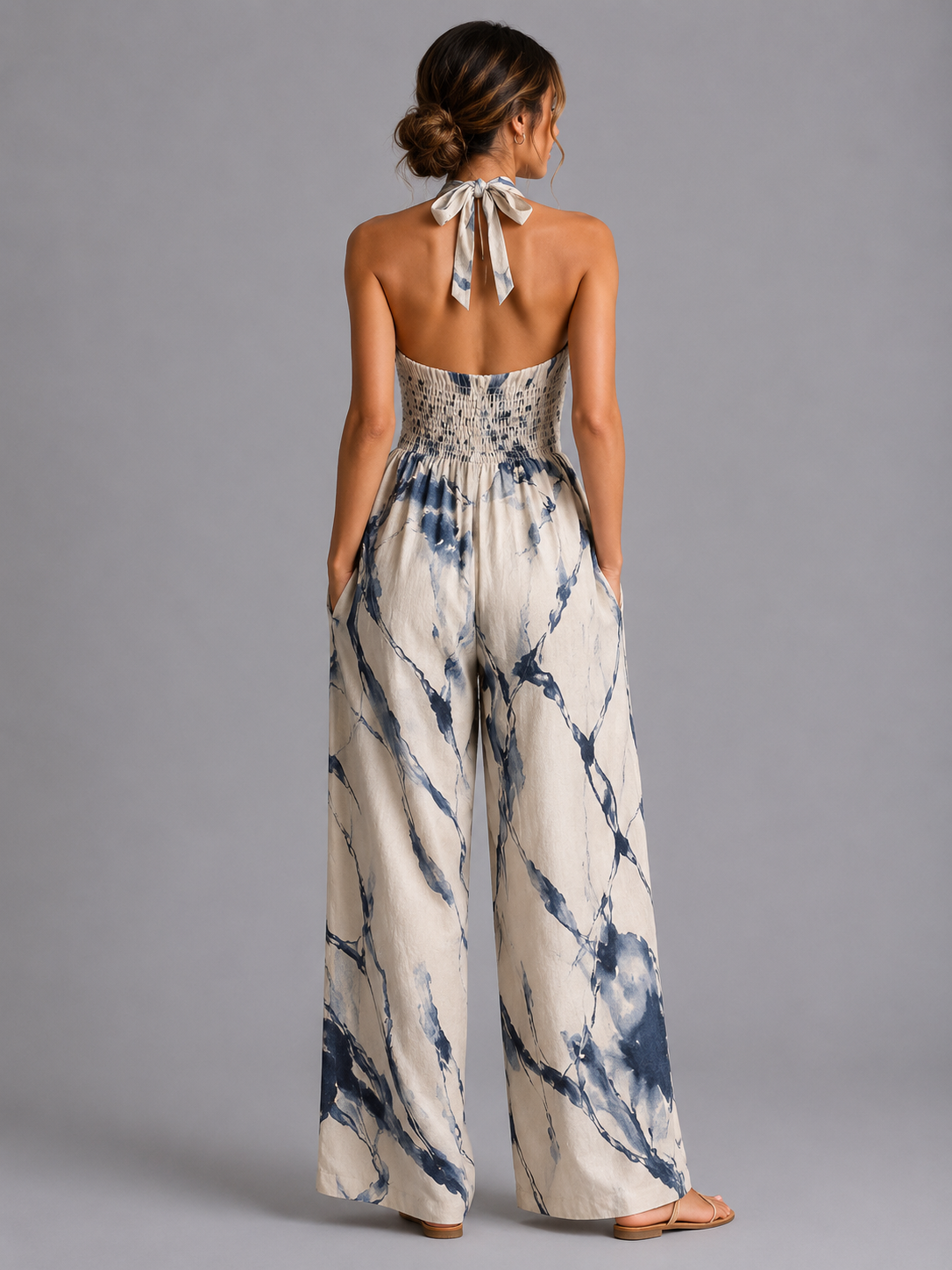 Women's Casual Printed Wide-Leg Jumpsuit