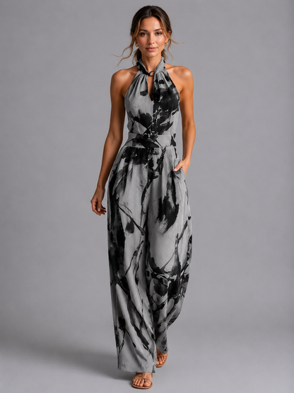 Women's Casual Printed Wide-Leg Jumpsuit