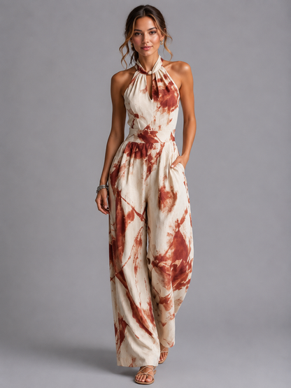 Women's Casual Printed Wide-Leg Jumpsuit