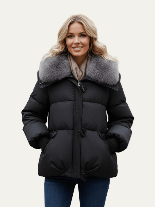 Warm Faux Fur Trim Short Puffer Coat - OutfitLondon