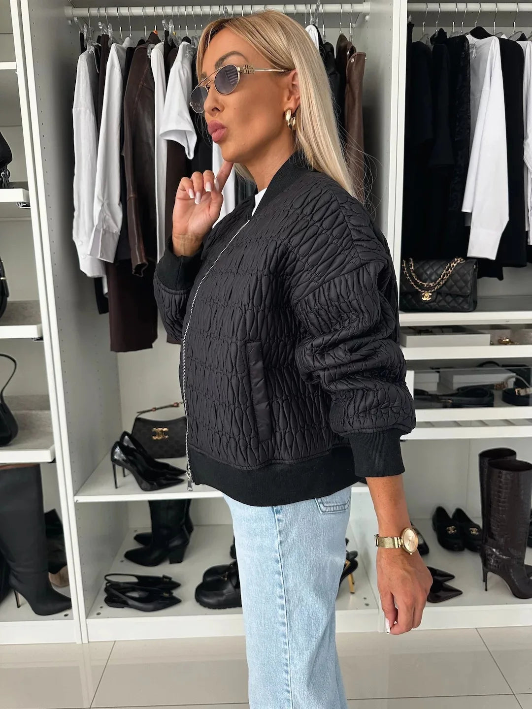 Women's Padded Zip Up Winter Coat with Quilted Design