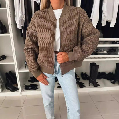 Women's Padded Zip Up Winter Coat with Quilted Design