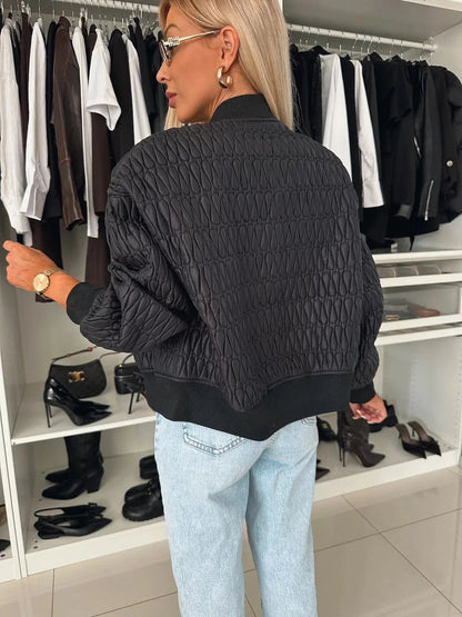 Women's Padded Zip Up Winter Coat with Quilted Design