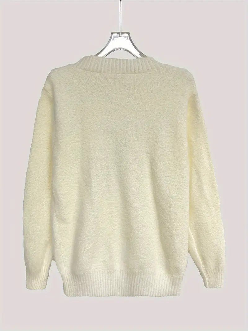 Soft Warm Deer Patterned Mock Neck Sweater