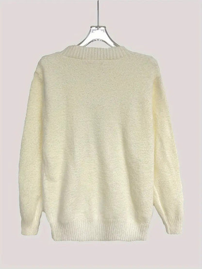 Soft Warm Deer Patterned Mock Neck Sweater