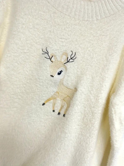 Soft Warm Deer Patterned Mock Neck Sweater