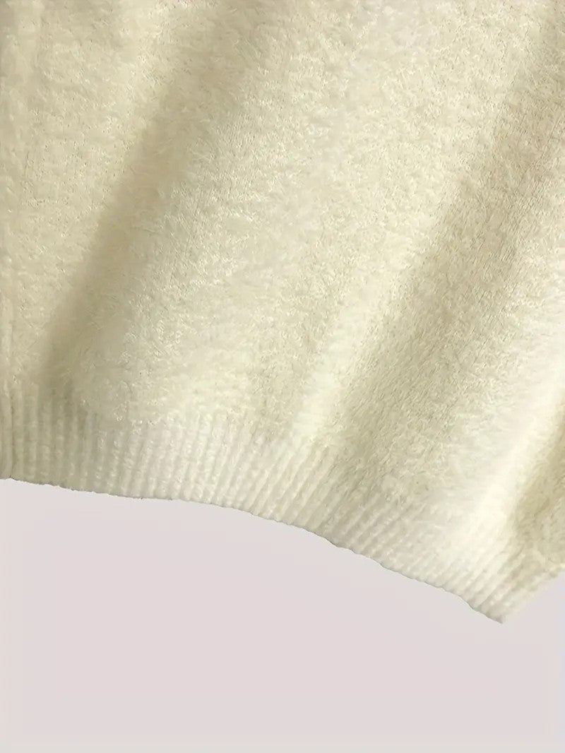 Soft Warm Deer Patterned Mock Neck Sweater