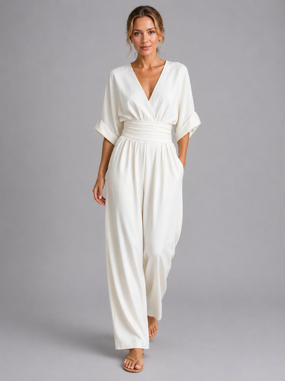 Women's Casual Wide Leg Jumpsuit with Cinched Waist