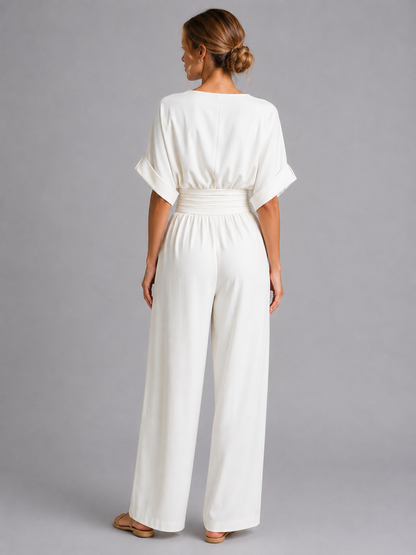 Women's Casual Wide Leg Jumpsuit with Cinched Waist