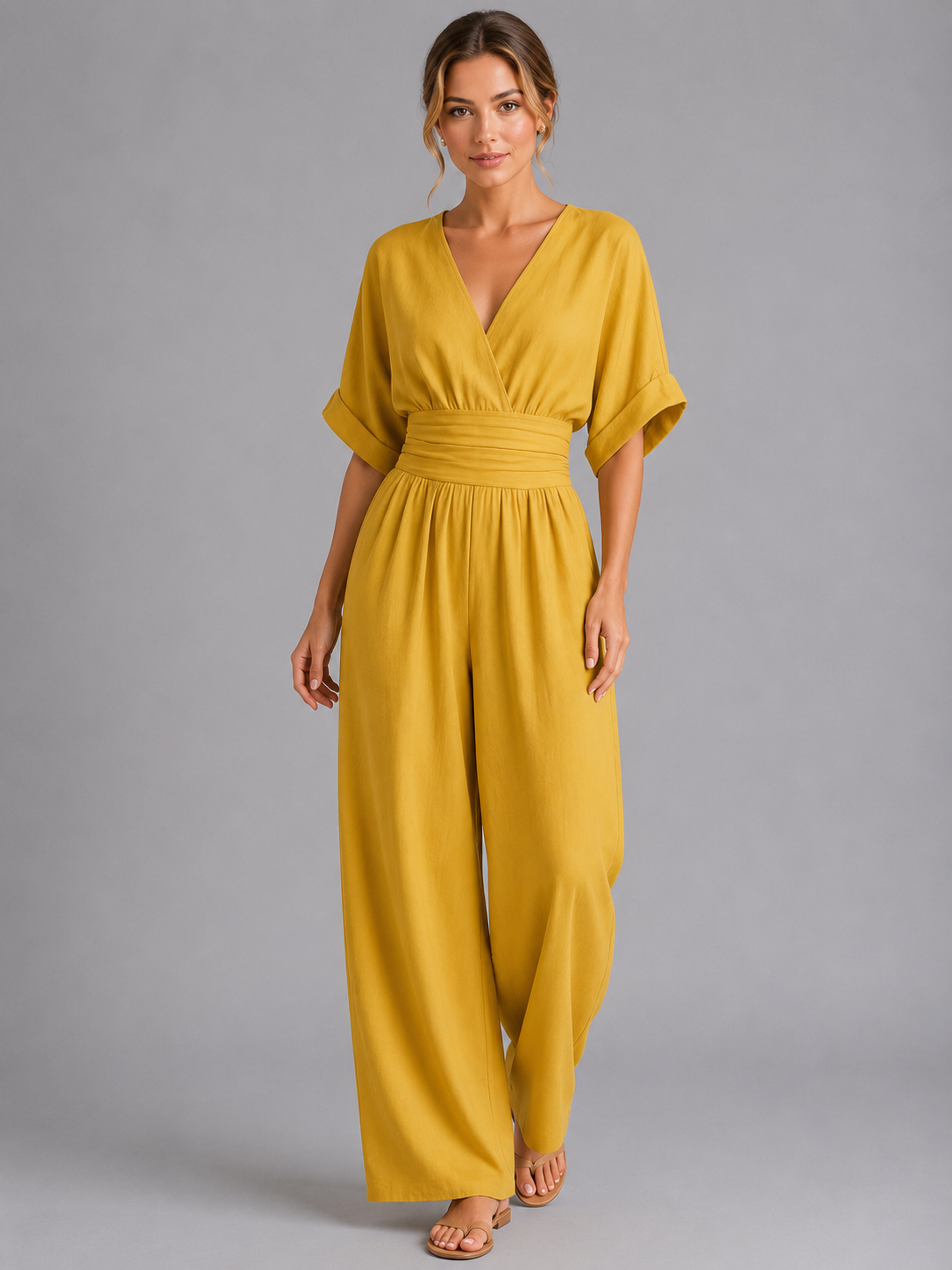 Women's Casual Wide Leg Jumpsuit with Cinched Waist