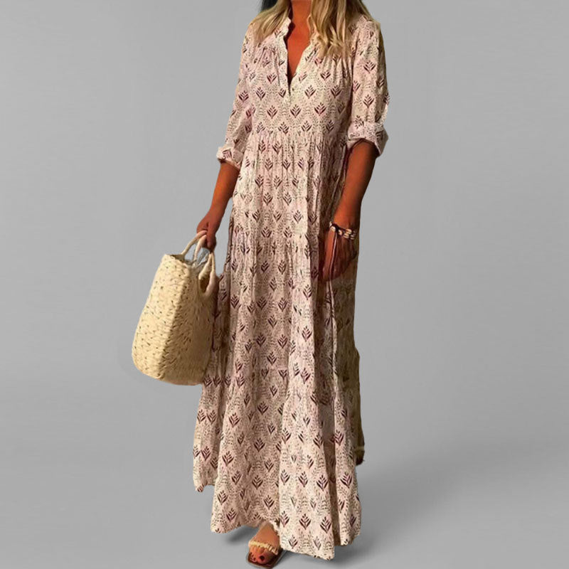 Women's Elegant Flower Print Maxi Dress - OutfitLondon