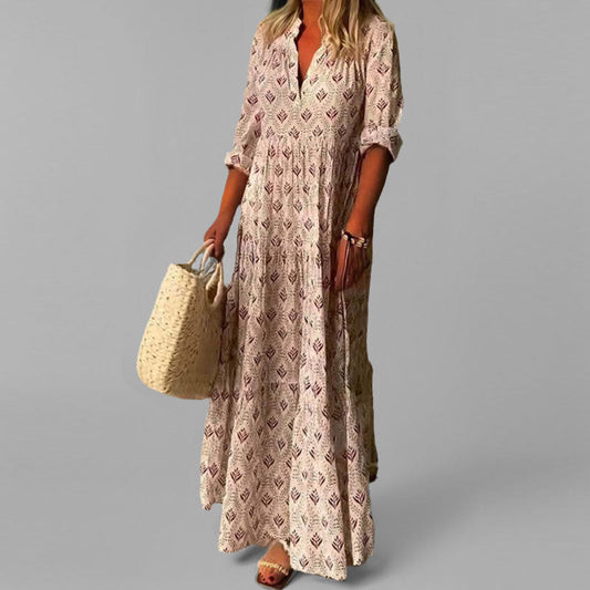 Women's Elegant Flower Print Maxi Dress - OutfitLondon