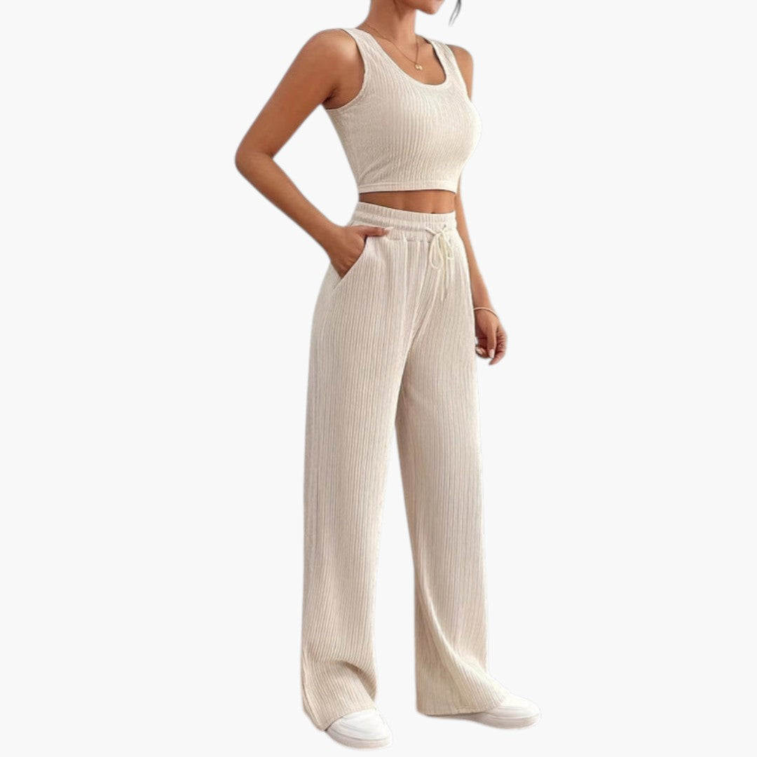 Women's Casual Ribbed Cotton Loungewear Set