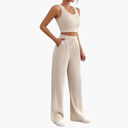 Women's Casual Ribbed Cotton Loungewear Set