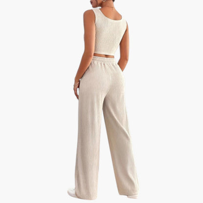 Women's Casual Ribbed Cotton Loungewear Set