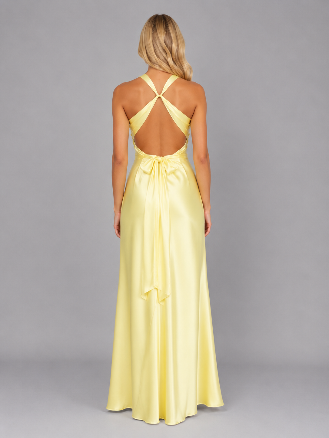Women's Elegant Satin Halter Neck Ruched Maxi Dress