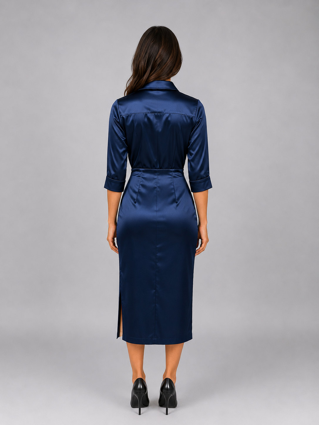 Women's Elegant Satin Look Cowl Neck Midi Dress