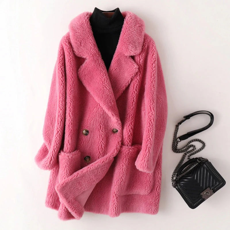 Ladies Plush Double Button Coat - OutfitLondon