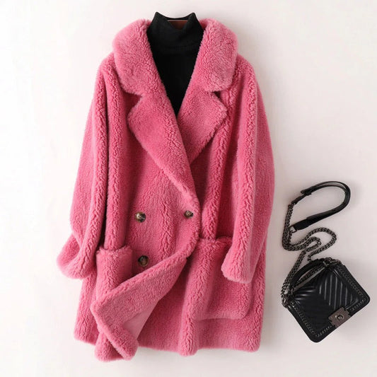 Ladies Plush Double Button Coat - OutfitLondon