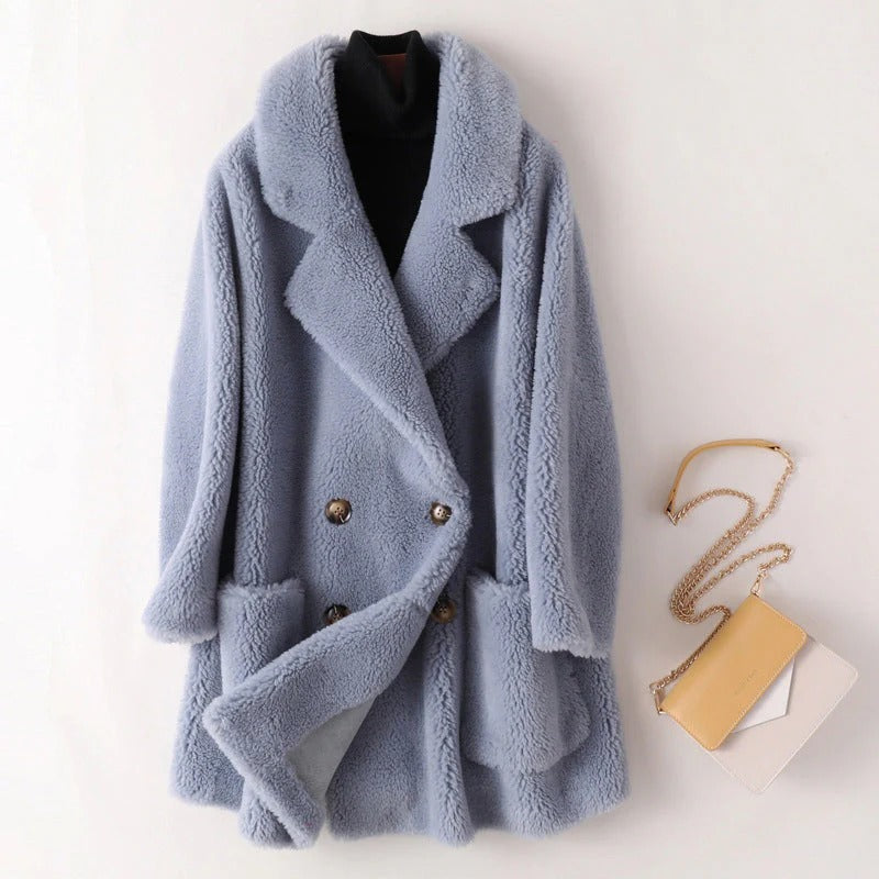 Ladies Plush Double Button Coat