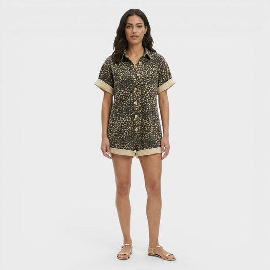 Women's Stylish Leopard Print Short Sleeve Jumpsuit