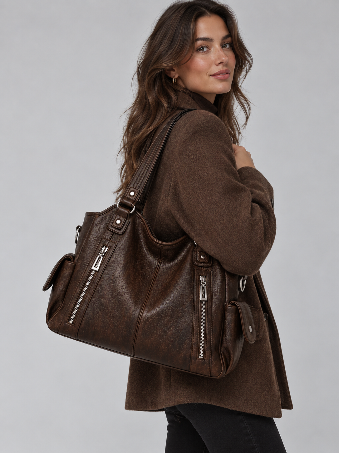 Women's Spacious Multi Pocket Leather Tote Handbag